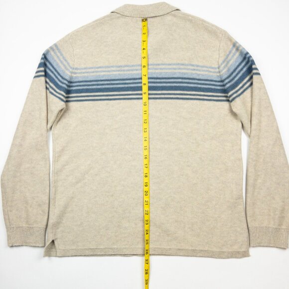 Marine Layer Striped Sweater Men's Medium Beige Blue Merino Wool Blend Collared - Picture 11 of 14